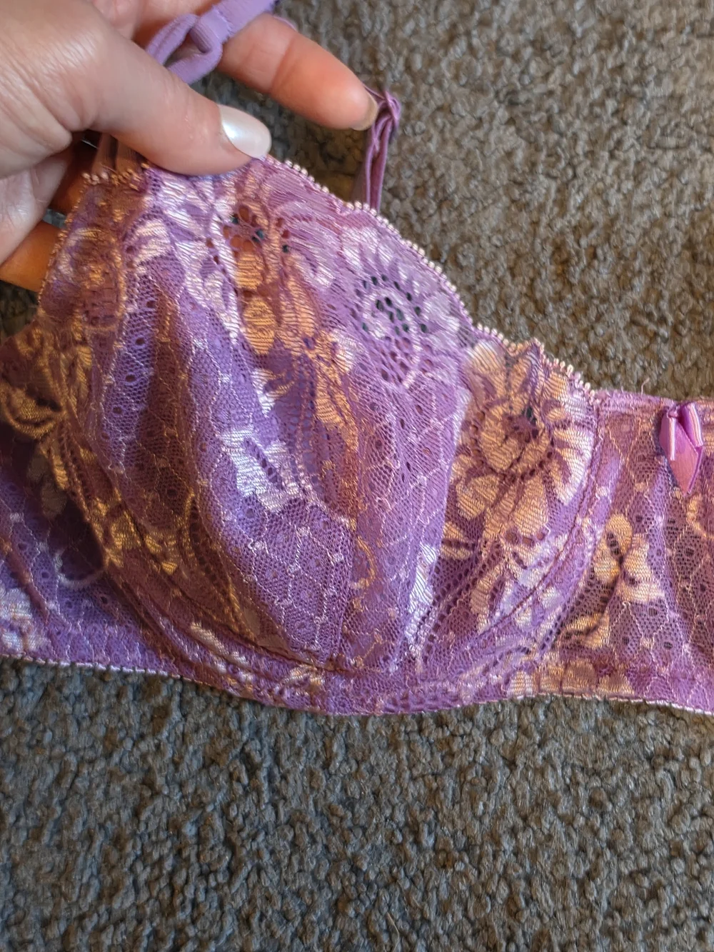 Victoria's Secret Purple Lace Underwire Bra with Floral Detail Size 36B